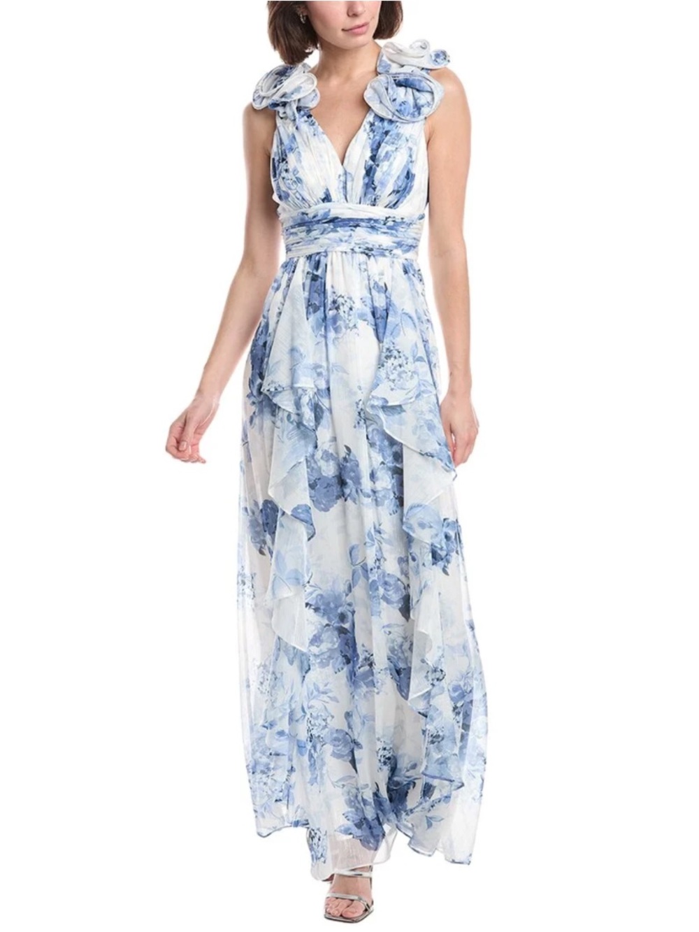 Eliza J Ruffle Strap Pleated Gown